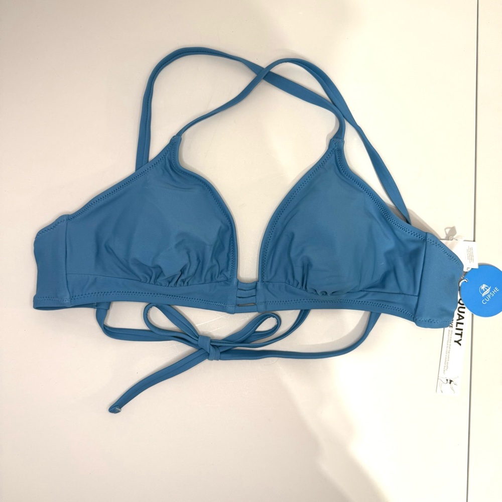 Cupshe‎ Blue Bikini Top NWT Strappy Halter Tie Back Swim Top Size M